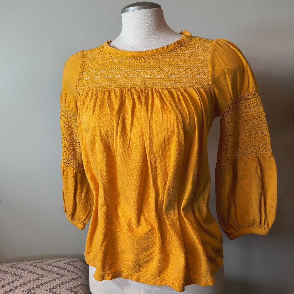 Lace Balloon-Sleeve Jersey Top for Girls